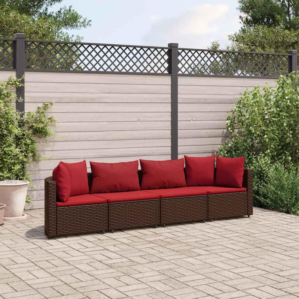Patio Set 4 Piece Patio Sofa Set with Cushions Brown Poly Rattan