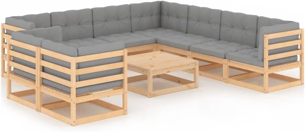 10 Piece Patio Lounge Set with Cushions Solid Pinewood,Sturdy Pinewood Patio Lounge Set with Comfortable Cushions, Seating for 4, for Outdoor Relaxation and Gatherings Patio Furniture Sets, Outdoor Fu