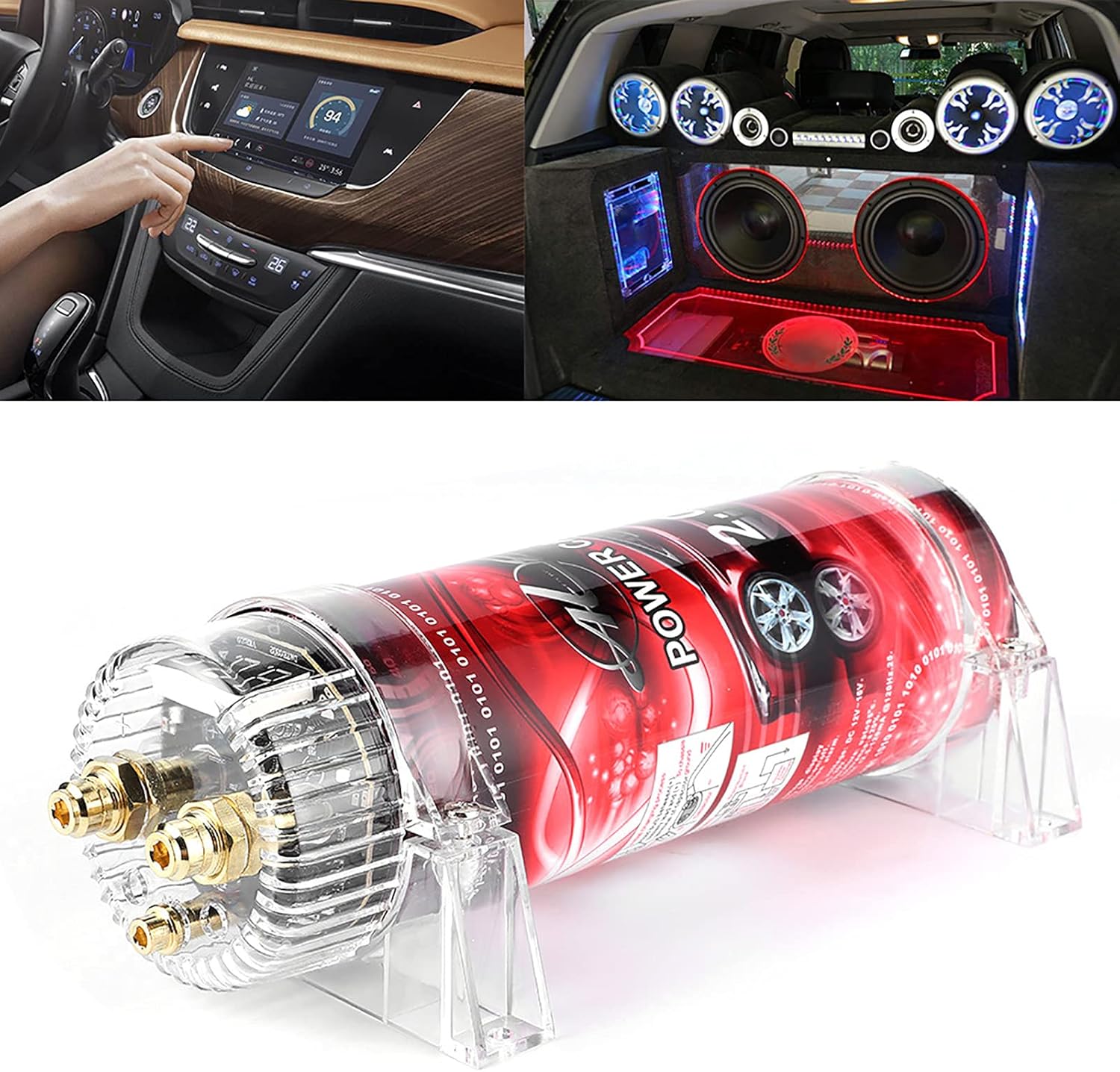 2 Farad Power Capacitor, 10‑16V DC Car Audio Power Capacitor Amplifier Voltage Regulator Red LED Modified Auto Parts
