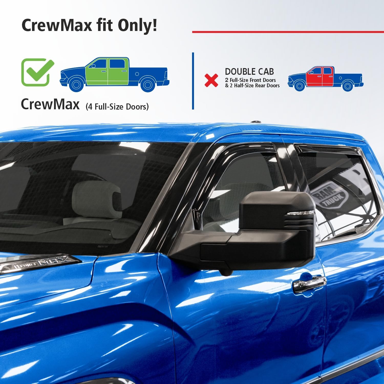 Goodyear Shatterproof in-Channel Window Deflectors for Toyota Tundra 2022-2026 CrewMax, Rain Guards, Window Visors for Cars, Vent Deflector, Car Accessories, 4 pcs - GY007965