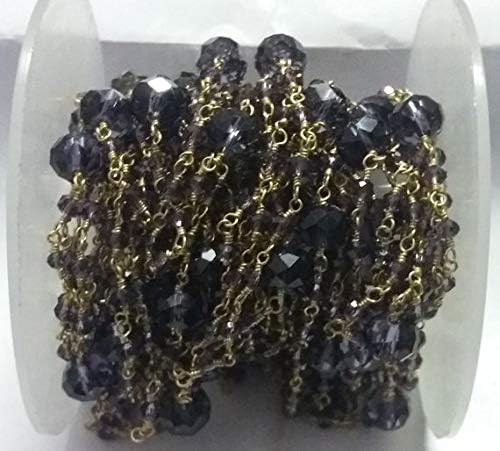 10 feet amethyst hydro rosary beaded chain - 24k gold plated wire wrapped chain - beads measure 4-6mm size