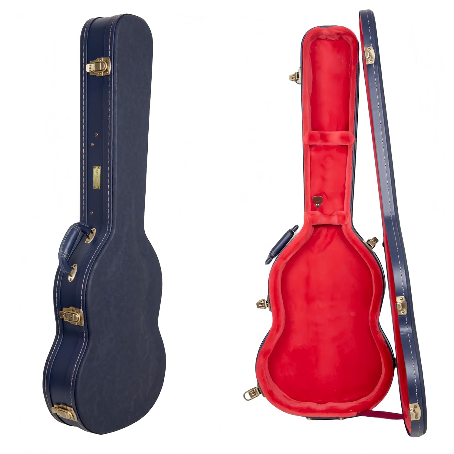 Crossrock Relief Series SG Guitar Case for Gibson SG Style Electric Guitars | Carved Ocean Blue Finish, Deep Scarlett Velvet Interior, Lock (CRW630SGOB)