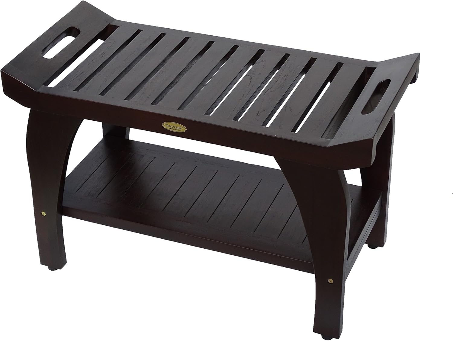 DecoTeak Tranquiity 30 Inch Brown Waterproof Teak Wood Shower Bench Stool Seat Chair for Inside Shower Provides Safety, Storage, and Organization for Bathroom Accessories