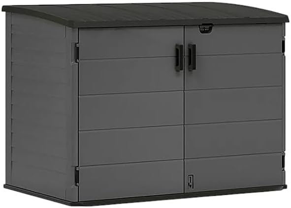 Stow-Away Horizontal Storage Shed, Outdoor Storage Box, Gray, Double Door Design-BMS4781