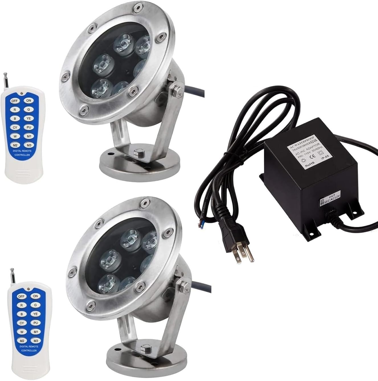 2PCS LED Pond Light - Waterproof Underwater Light, LED Underwater Landscape Lights, 12V RGB Color Changing With Transformer & With Remote Controller For Party Swimming Pool Fountain Rockery(36W)
