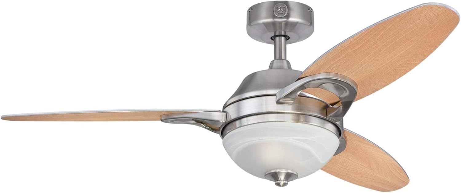 Westinghouse Lighting 7224400 Arcadia 46 Inch Brushed Nickel Indoor Ceiling Fan, Dimmable LED Light Kit, Frosted White Alabaster Glass, Remote Control