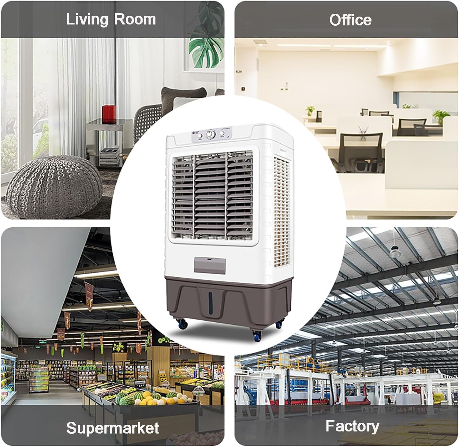 Evaporative Air Cooler, 10000 CFM Swamp Cooler, 6 Ice Packs & 70L/18 Gal Water Tank, Humidifying, 3 Wind Speeds, Evaporative Cooler for Outdoor Indoor Use