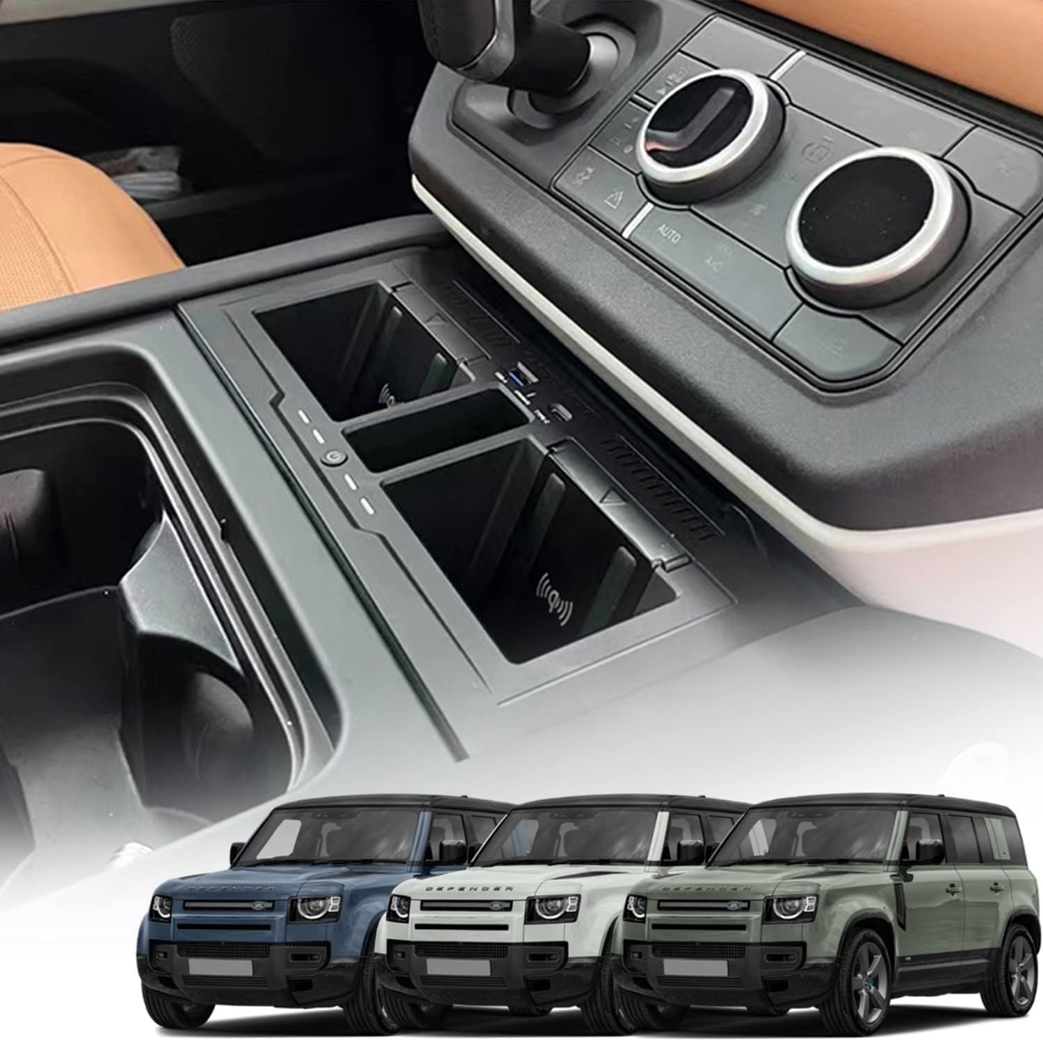 Dual Wireless Car Charger for Land Rover Defender 90 110 130 X/X-DYNAMIC/V8/CARPATHIAN Edition 2020-2024 Interior Accessories Upgrades, 15W Fast Charging Phone Charger Pad for iPhone Samsung