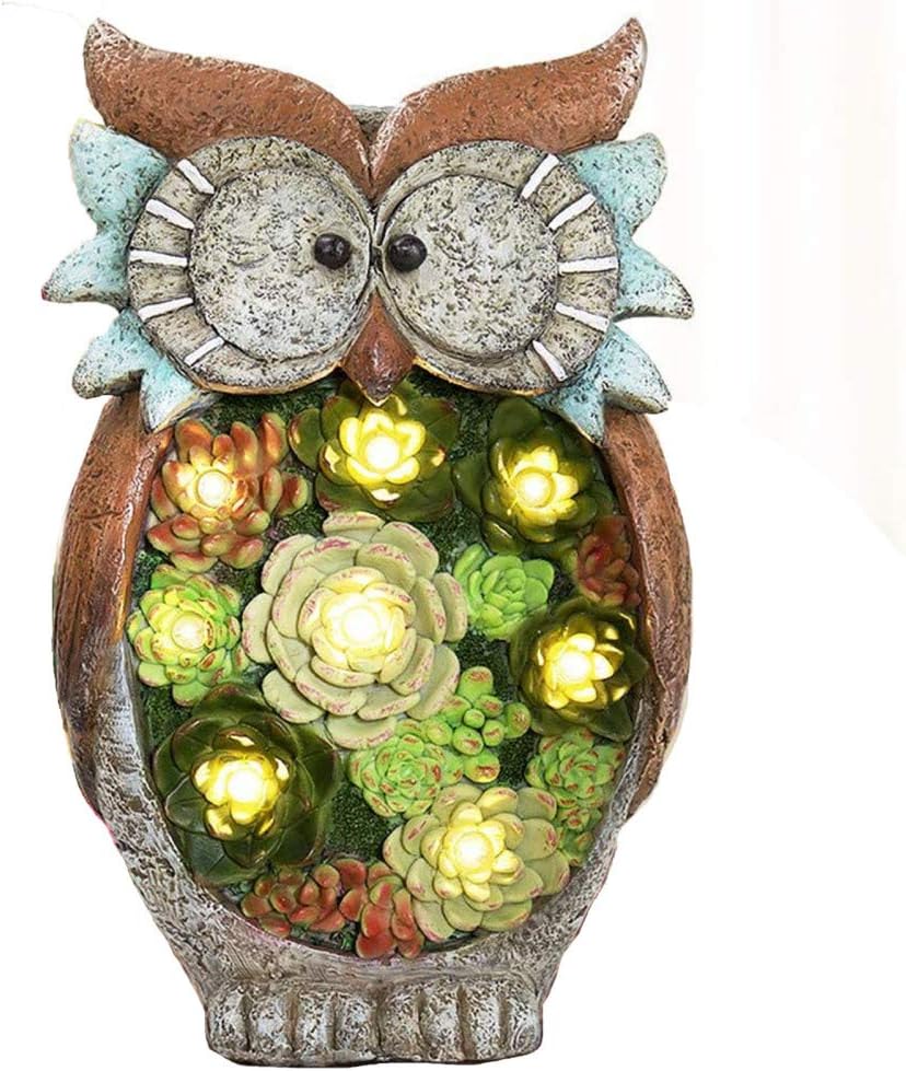 Owl Solar LED Light Garden-Outdoor Statue Resin Animal Figurine,for Patio Yard Art Decor,Lawn Ornaments,Indoor Outdoor Winter Decorations (Owl)