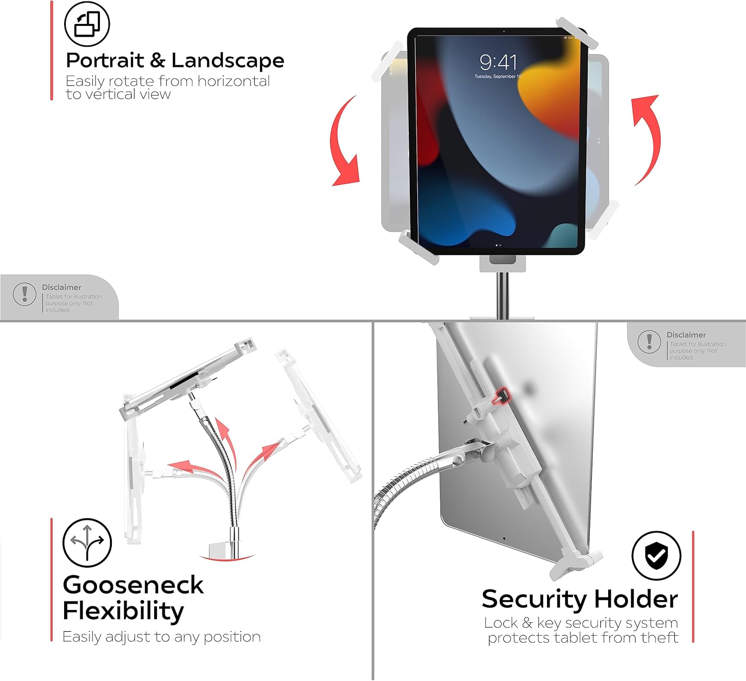 Medical Mobile Stand – CTA Heavy-Duty Medical Mobile Floor Stand & Accessories for iPad 7 – 9 Gen 10.2”, 12.9” Pro, 11”, Mini 5/6, Samsung A8 & Other 7-13-Inch Tablets - White (PAD-SHFSWAO)