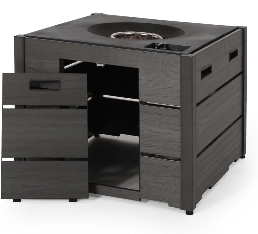 Square WPC Fire Pit Base for Outdoor Patios, Durable Weather-Resistant Wood-Plastic Composite Stand for Fire Pits