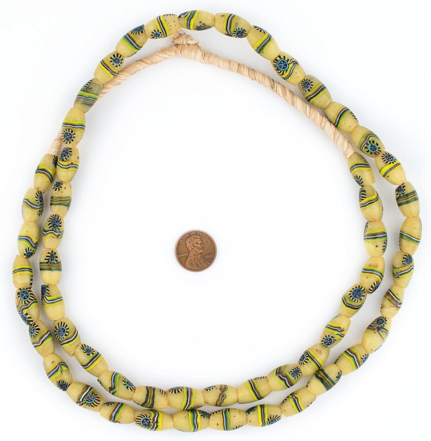 The Bead Chest Rare Matching Antique Peacock Millefiori Trade Beads #RT 9mm Ivory Coast African Multicolor Oval Glass Large Hole Handmade