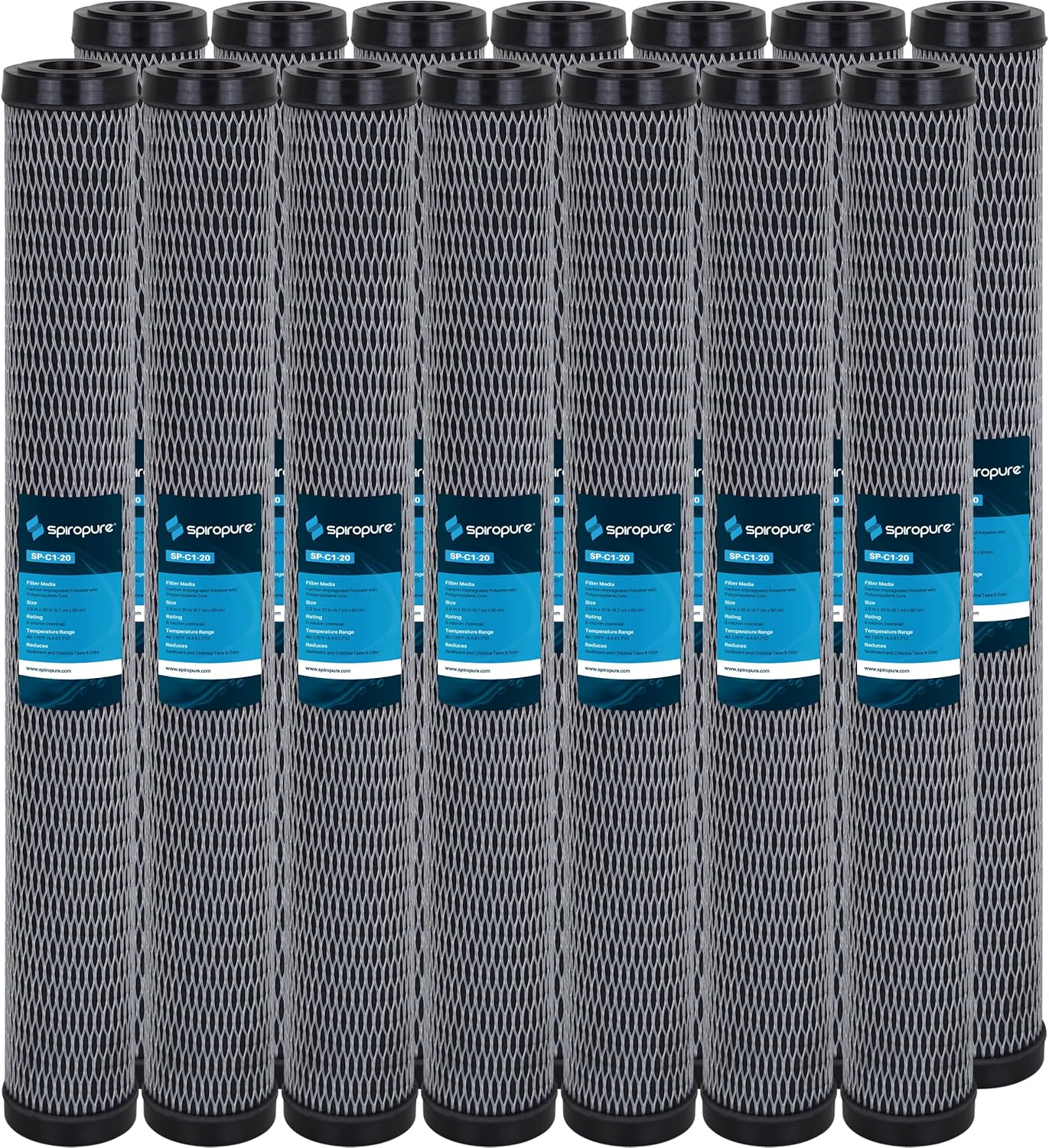 SpiroPure SP-C1-20 20x2.5 5 Micron Dual Purpose Sediment and Carbon Water Filter Cartridge C1-20 155597-43 (Case of 14)
