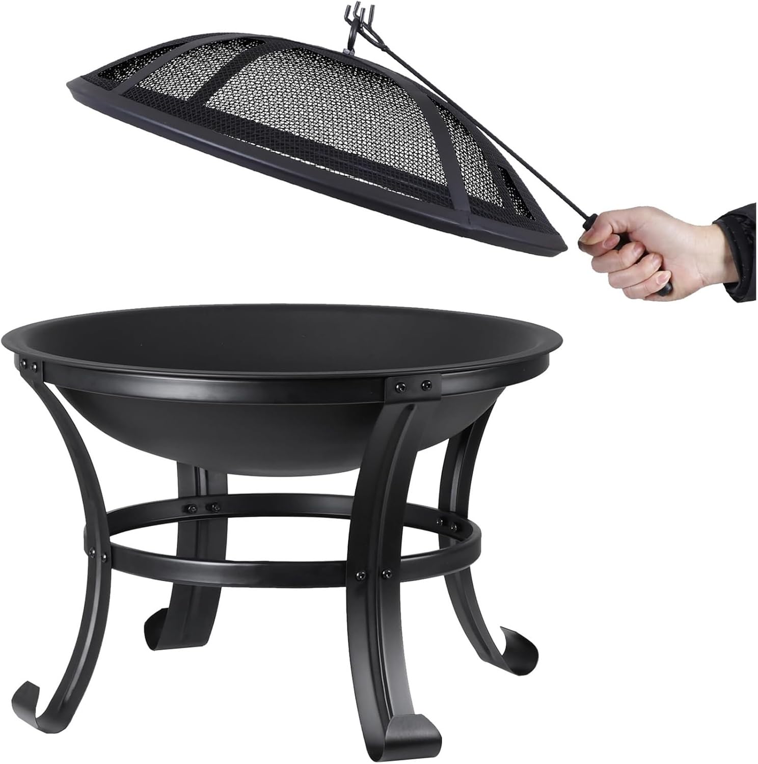 22 Inch Outdoor Fire Pit Steel Wood Burning Firepit with Mesh Screen, Fire Poker & Log Grate for Patio, Camping and Backyard BBQ
