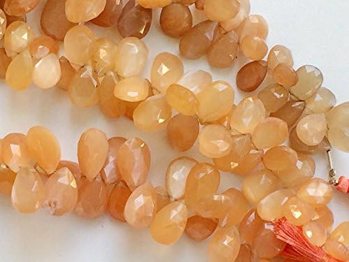 13 inch natural beads strand of 9x11-11x16mm faceted pear peach moonstone gemstone beads for DIY jewelry - necklace, bracelet, earring, ring.