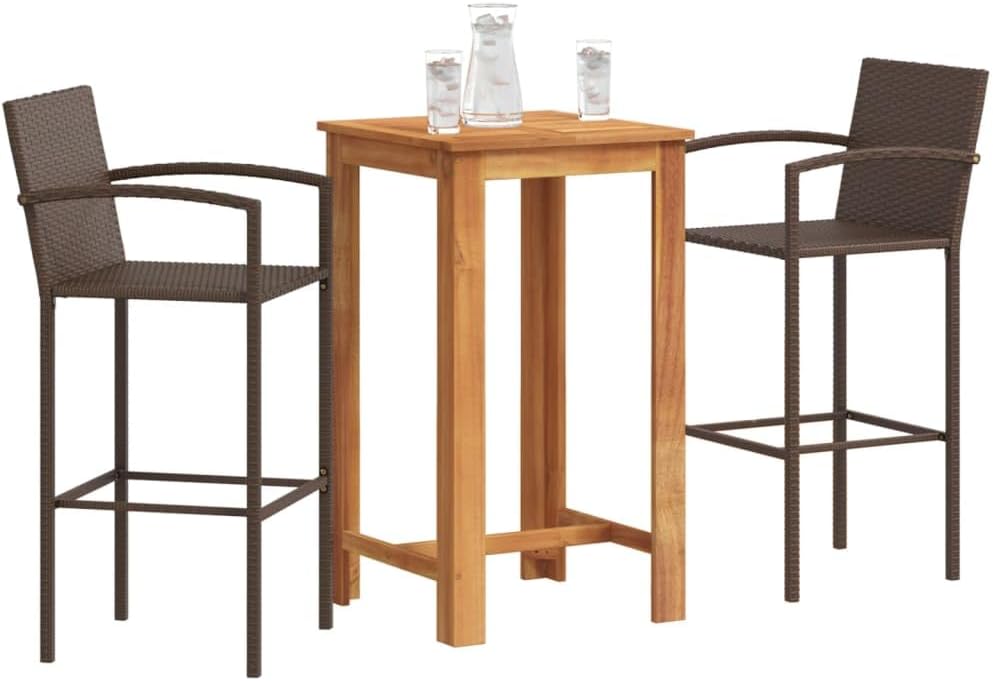 Patio Set 3 Piece Patio Bar Set Brown Solid Wood Acacia and Poly Rattan