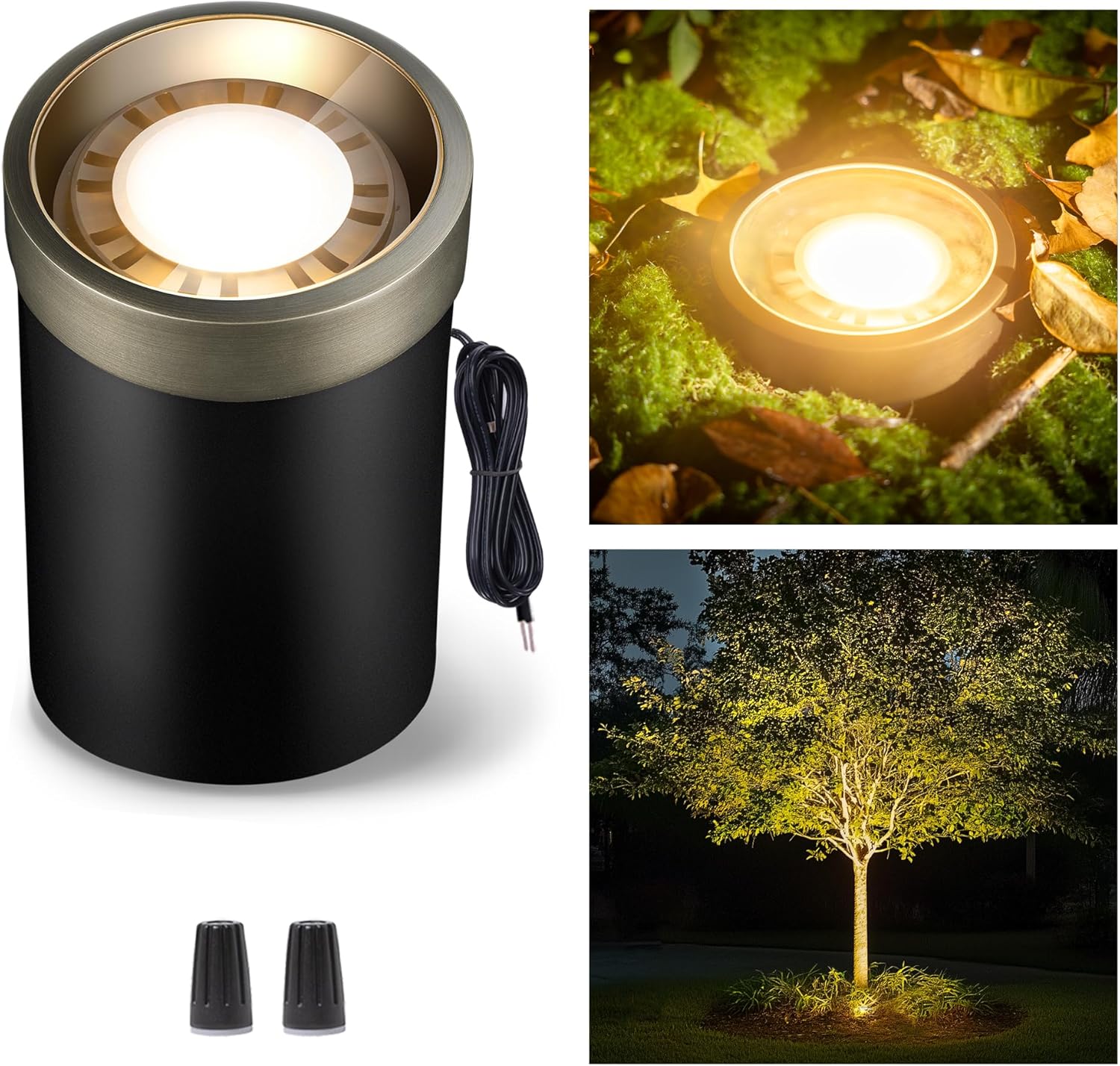 Gardenreet Brass Well Light - Low Voltage Waterproof Ip65 Outdoor In-Ground Landscape Lighting, Replaceable Bulb 12V LED Fixture, Antique Bronze for Tree Garden Pathway Without PAR36 Bulb