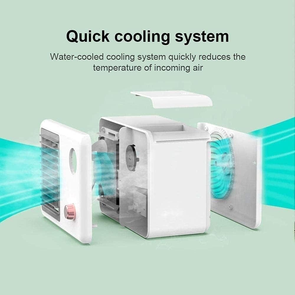 Portable Air Conditioner, USB Air Cooler with LED Light, Mini Air Conditioner Portable Cooler, Desktop Cool Personal Space, for Bedroom, Office (Color : White) (White)