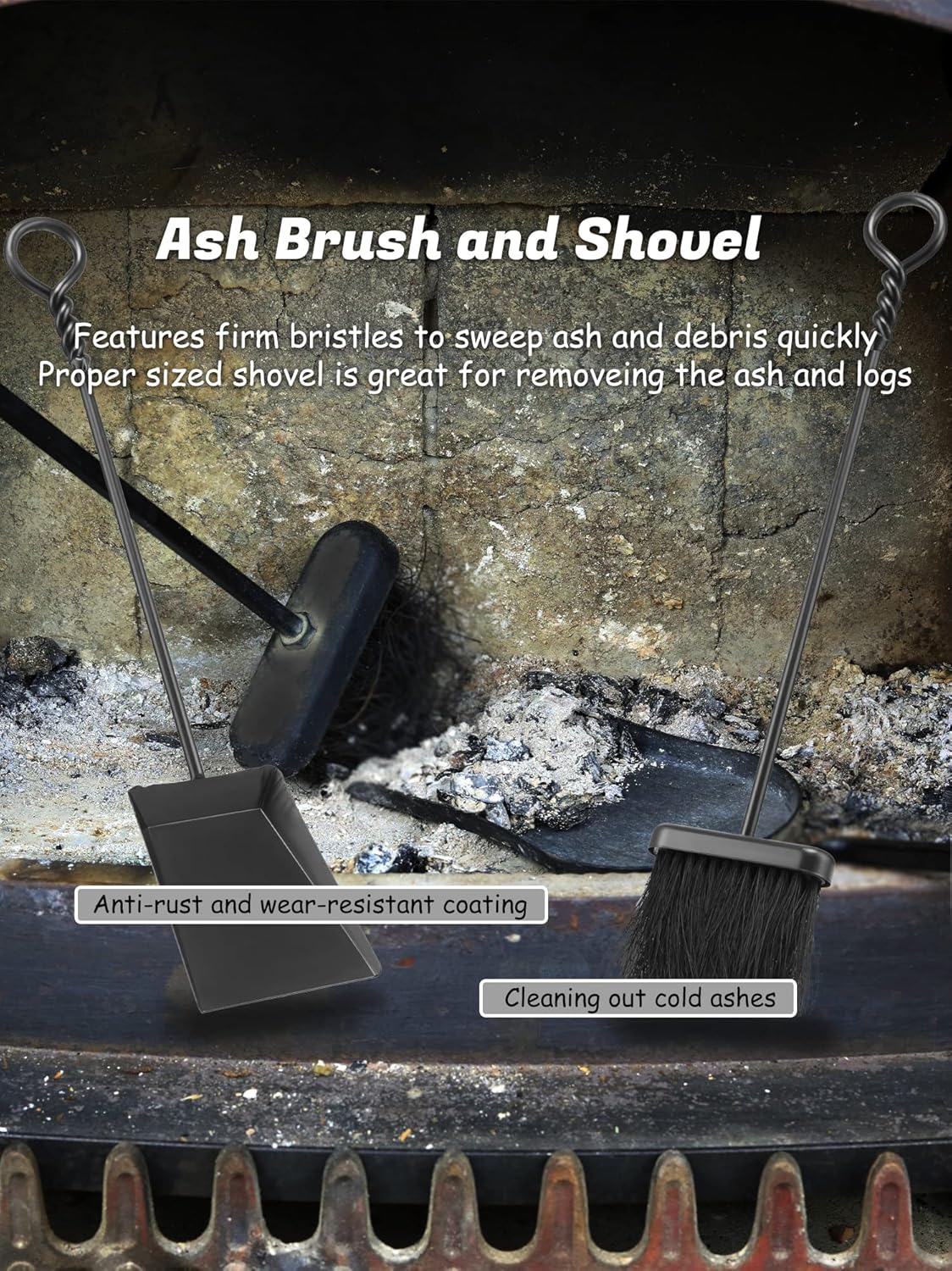 Lichamp Fireplace Tools Set, 5-Pieces Indoor Outdoor Sturdy Fire Place Poker Sets with Retro Handle and Heat Resistant Leather Gloves, FTS55BK