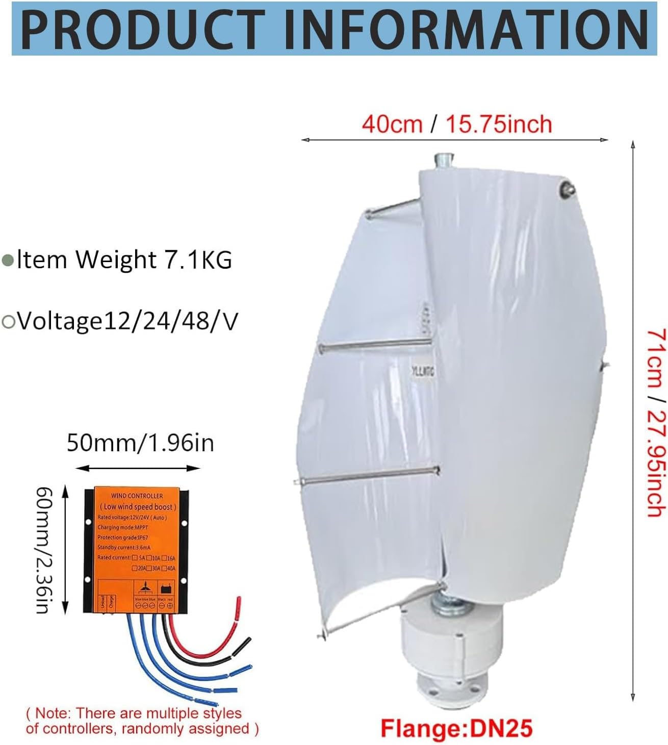 High-Efficiency Magnetic Levitation Wind Turbine 18000W, 12V/24V/48V Vertical Axis Generator, 2 Aluminum Blades, Permanent Magnet Power for RVs, Cabins, Off-Grid Solutions (White)