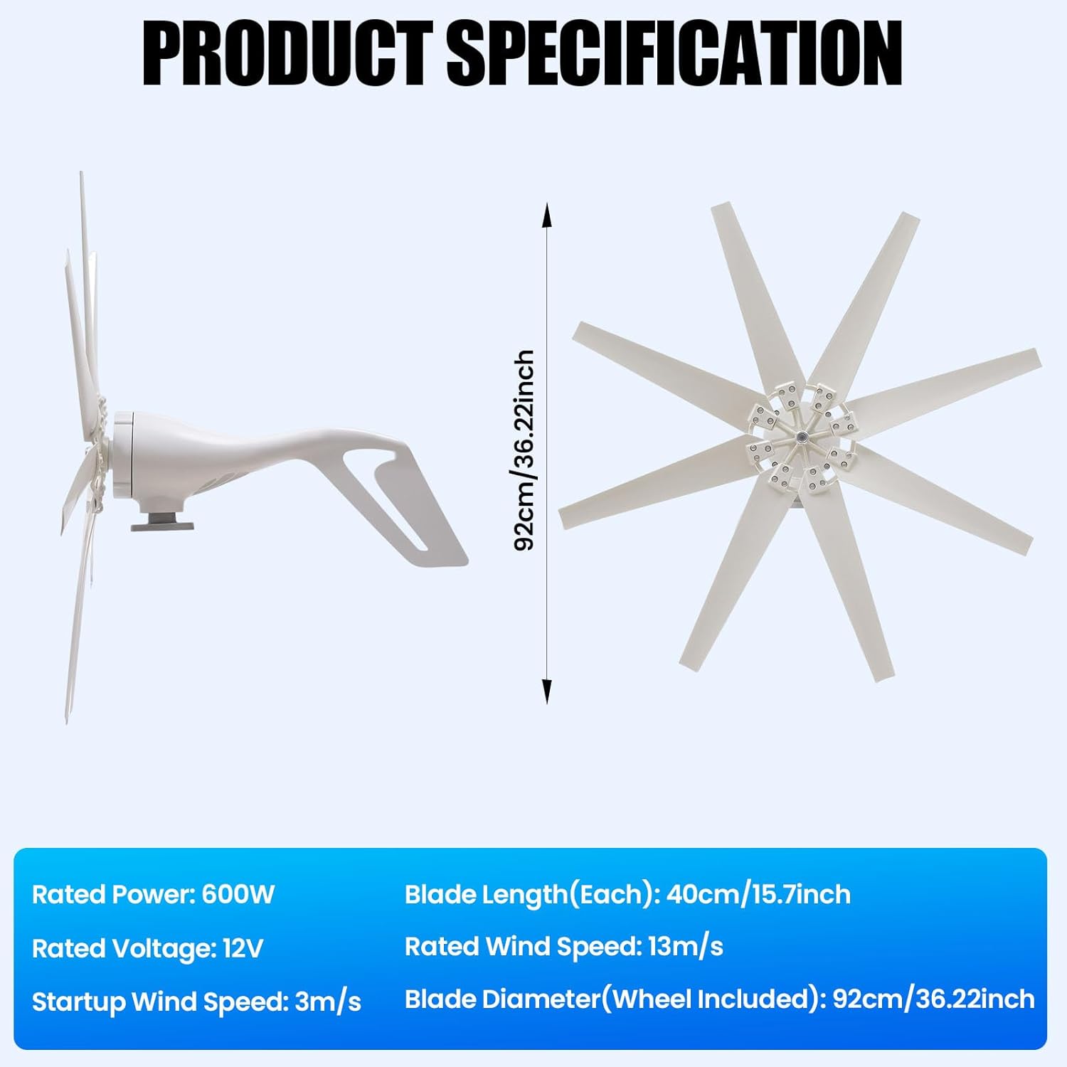 600W 12V Wind Turbine Generator, 8-Blade Wind Turbine Kit with Charge Controller & Anemometer, Windmill Generator Kit for Home, Farm, RVs, Boats