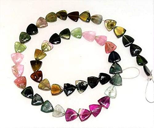 watermelon tourmaline smooth beads, triangle shaped beads, 7 mm - 7 mm, 12 inch strand