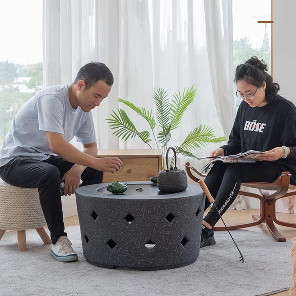 Outdoor Fire Pit Outdoor Wood Burning Fire Pit, Multifunctional Black Imitation Stone Outdoor Heater, Garden Terrace Fire Bowl, 70cm/27.6