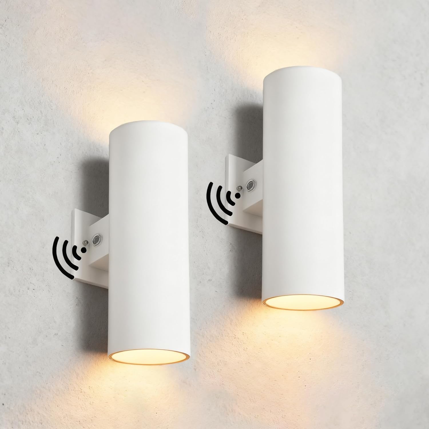 Dusk to Dawn Outdoor Lighting Stainless Steel, 23W 3000K LED Cylinder Up Down Wall Sconces Modern Outdoor Porch Lights, 1300LM Warm White Light IP65 Waterproof Outdoor Light Fixture for House