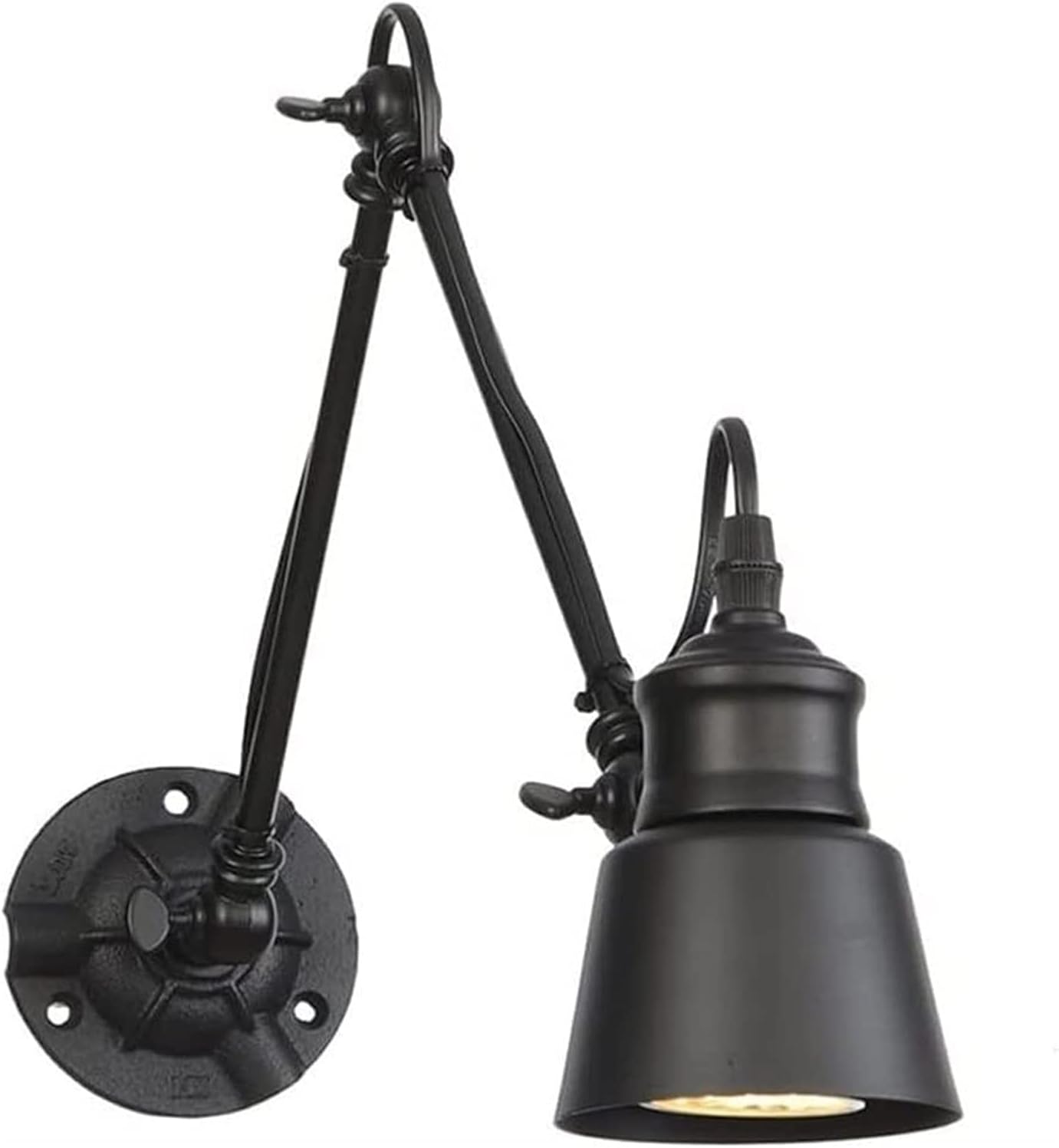 Adjustable Black Finish Industrial Retro Swing Arm Wall Sconce with Iron Cone Shade Wall Mounted Lighting Fixture Hardwired Rotatable Edison E27 Light for Living Room Bedside Hall 20+20CM(10+10CM)