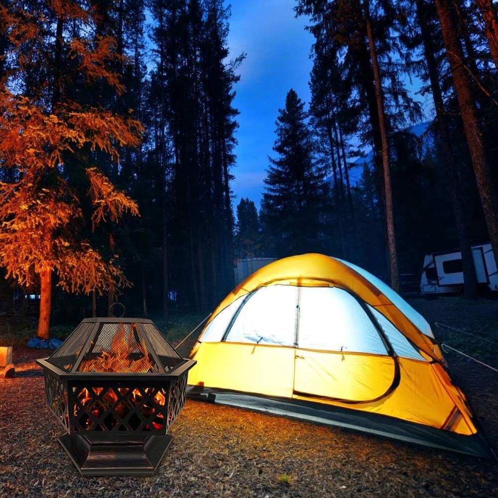 Steel Hexagonal Fire Pit Fire Bowl for Garden and Patio Outdoor Garden Heater Bronze Fire Pit Charcoal Burning Fire Bowl