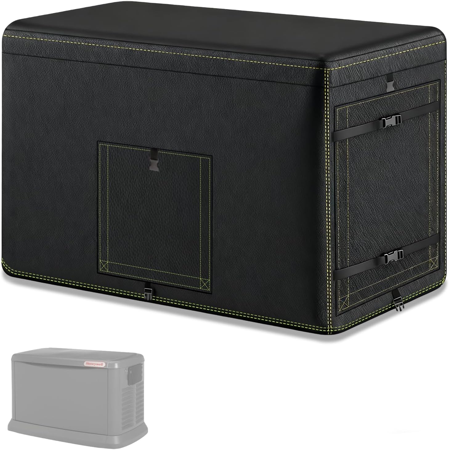 Generator Cover, 600D Polyester Heavy-Duty Waterproof Generator Cover for 7.5–22kW Home Standby Generators — Windproof Zippered/Elastic Hem Design, Black (Black)