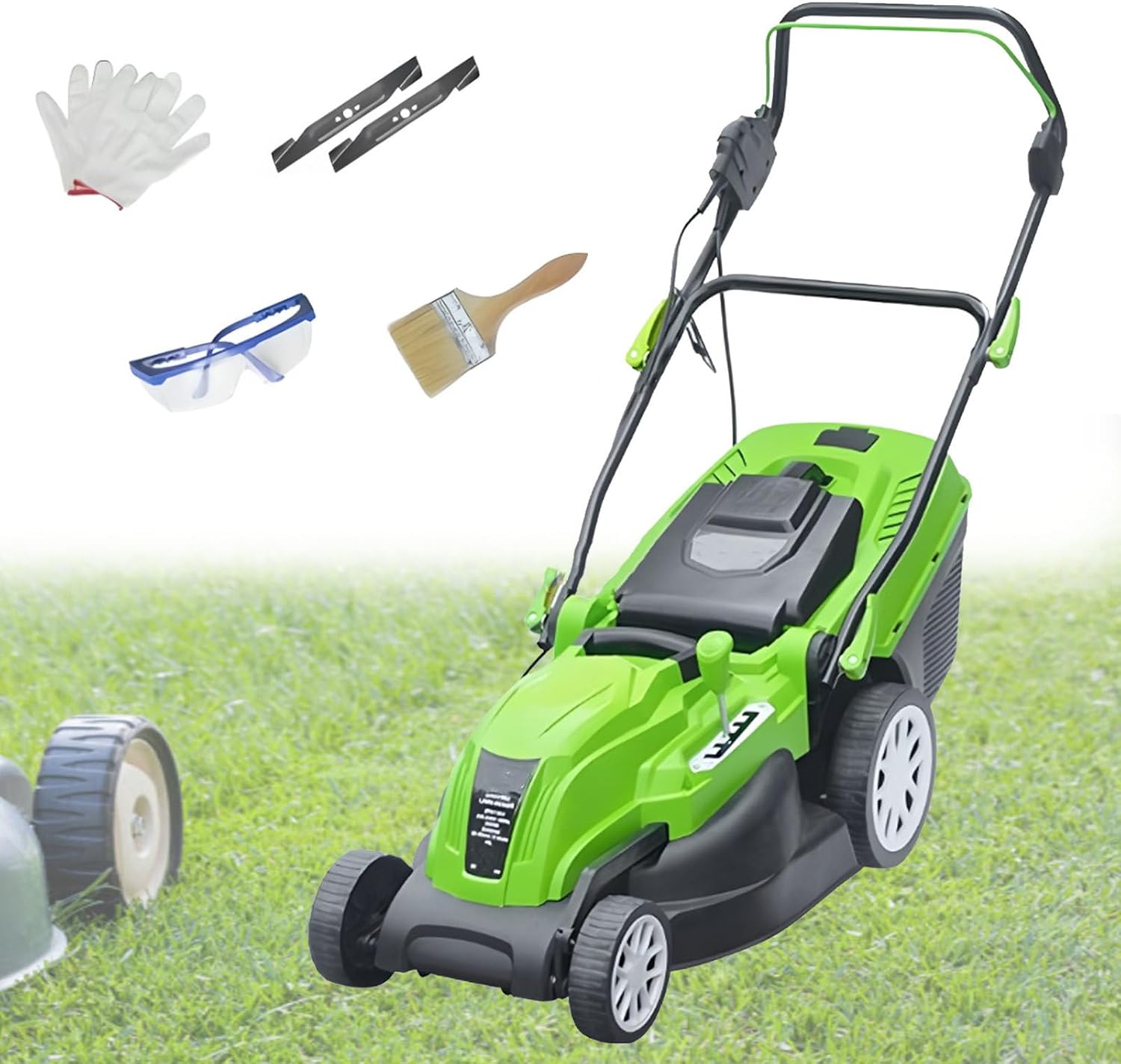 Push Lawn Mower, Lawn Dethatcher with 5-Position Depth Adjustment, Removable Thatch Collection Bag, Quick-Fold, for Garden Yard 2700W/42CM-Cord55M