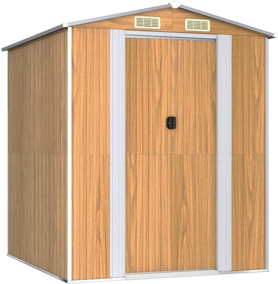 Garden Shed, Light Brown Galvanized Steel Storage Shed with Double Sliding Doors, 75.6 x 75.2 x 87.8 in for Backyard, Patio, and Lawn Organization