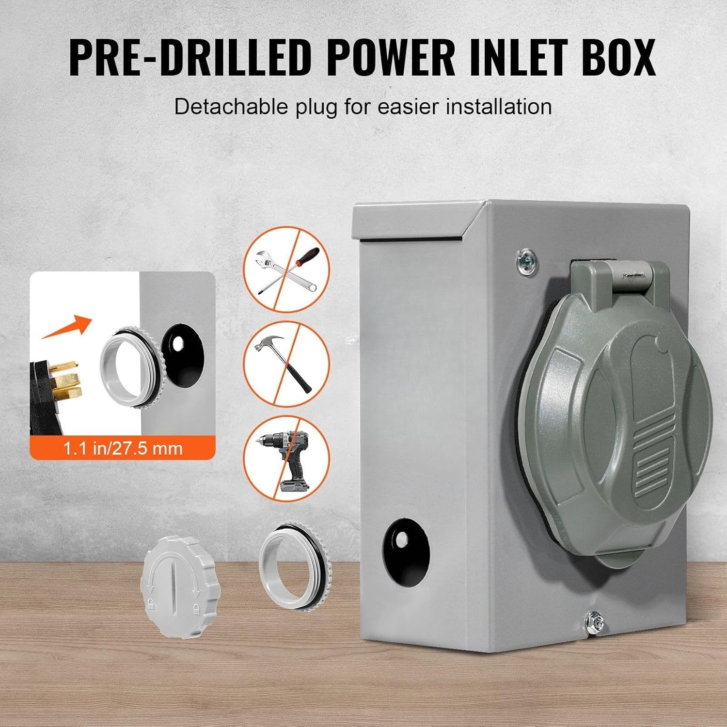 50 Amp Generator Cord and Power Inlet Box Kit, 25FT, NEMA 14-50P/SS2-50R STW 6/3+8/1 AWG Generator Power Cord with Twist Lock Connector, Pre-Drilled Inlet Box for Generator to House, ETL Listed