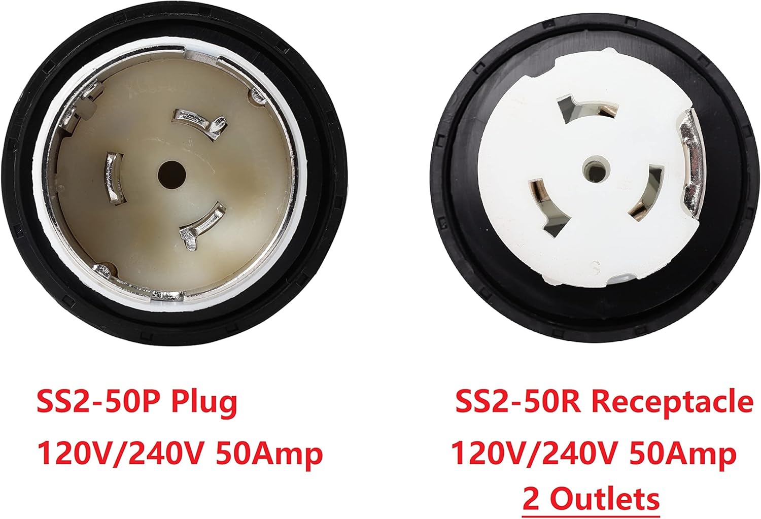 ONETAK NEMA SS2-50P to 2 Outlet SS2-50R Y Splitter STW 6 AWG 3 Feet 120V/240V 50 Amp Marine Shore Twist Lock Male Plug to Female Outlet Receptacle Generator Welder Dryer RV