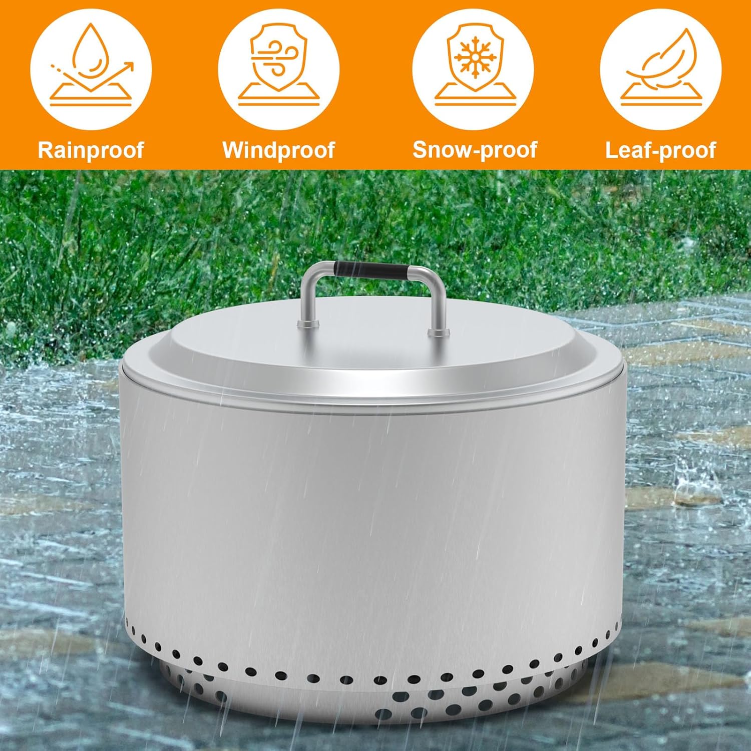 Fire Pit Lid for Solo Stove Yukon 2.0 & 1.0 Accessories, Stainless Steel Fire Pit Cover for Solo Stove Lid 27