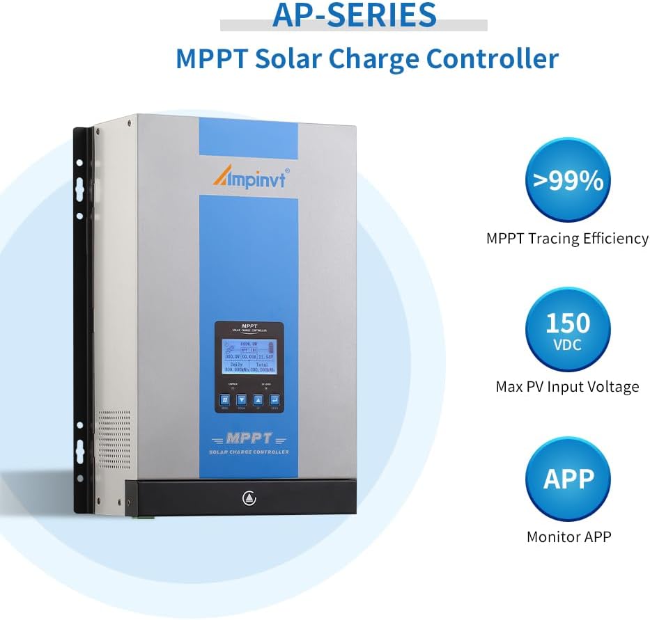 Ampinvt 120A MPPT Solar Charge Controller 12V 24V 36V 48V Battery System Auto,Max Input 150V PV Solar Panel Regulator fit for Gel Sealed Flooded and Lithium Battery