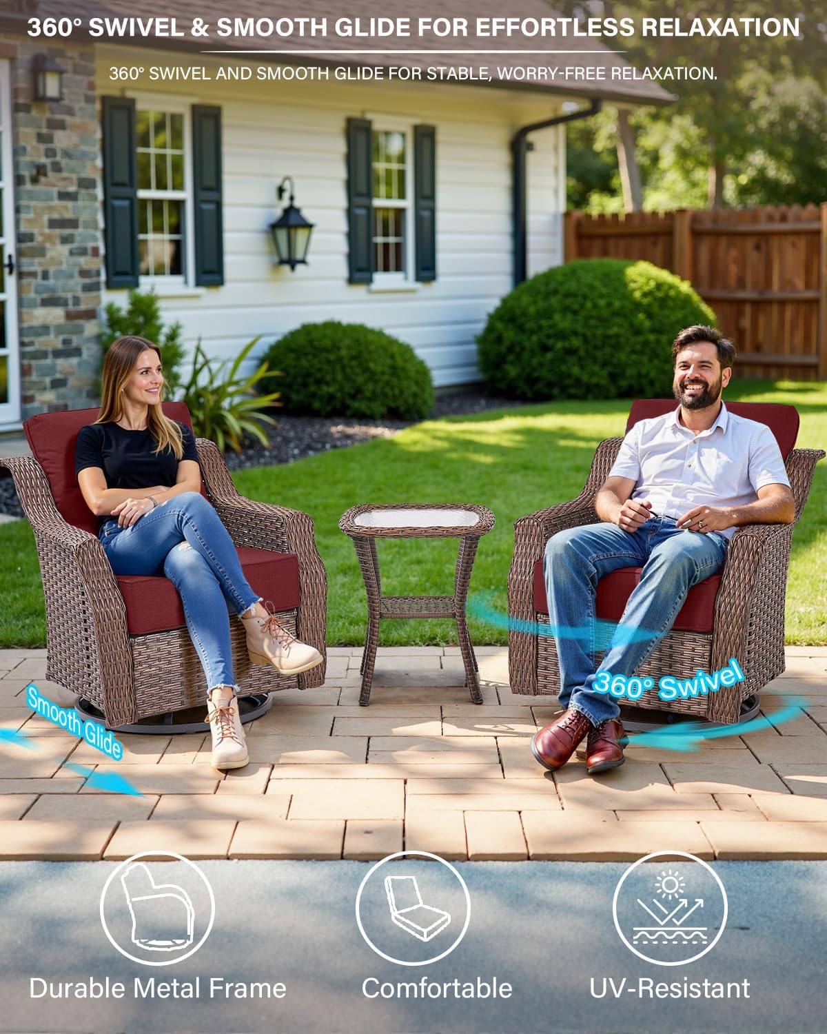 Belord Luxurious 7 Piece Patio Furniture Set with Fire Pit Table, High Back Swivel Rocker Glider Outdoor Chairs with 6