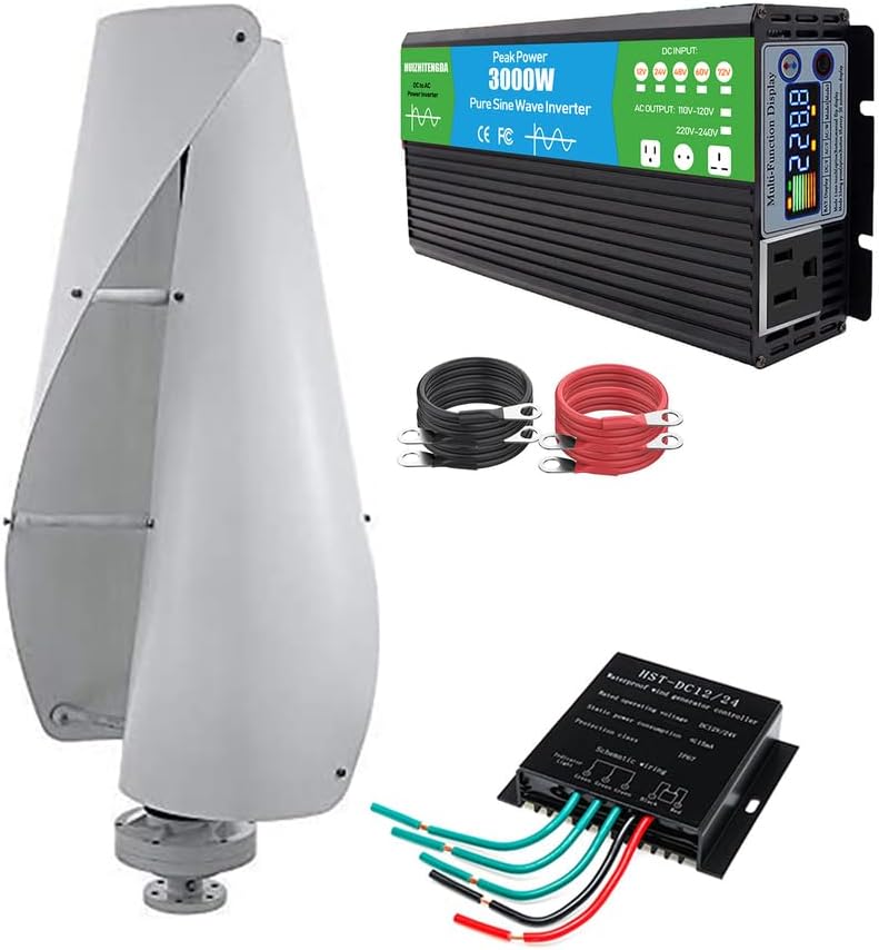 10000W 2 Blades Vertical Axis Winds Turbine with Controller 12V 24V 48V Low-Noise Windmill Generator, Vertical Axis, for Marine, RV, Home (White)