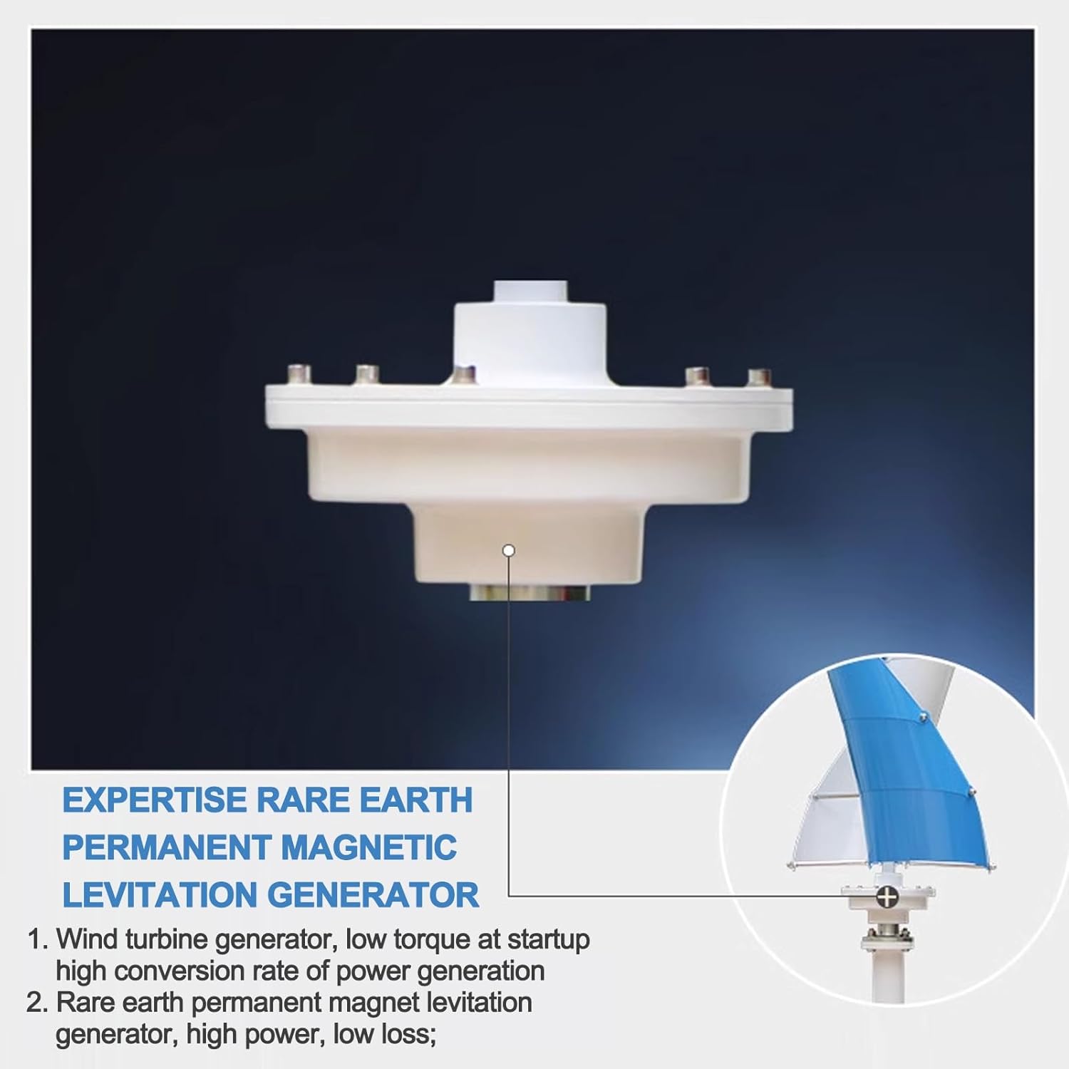 Wind Turbine Generator, Spiral Magnetic Suspension Vertical Axis Small Wind Turbine Generator, Two Aluminum Alloy Blades Strong Wind Resistance Wind Turbine Generator Kit For Home, Outdoor(400W-12V)