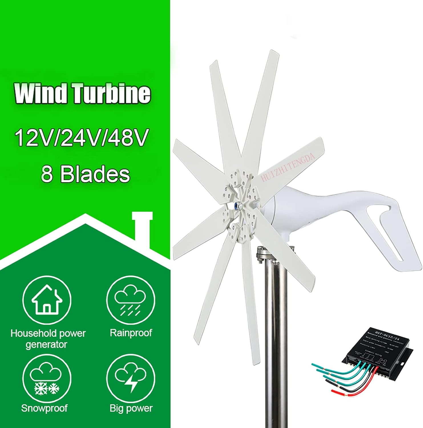 9000W White Vertical Wind Turbines,8 Blades Vertical Home Wind Turbines Generator with MPPT Controller for Home Farm Boat (12V 24V 48V)