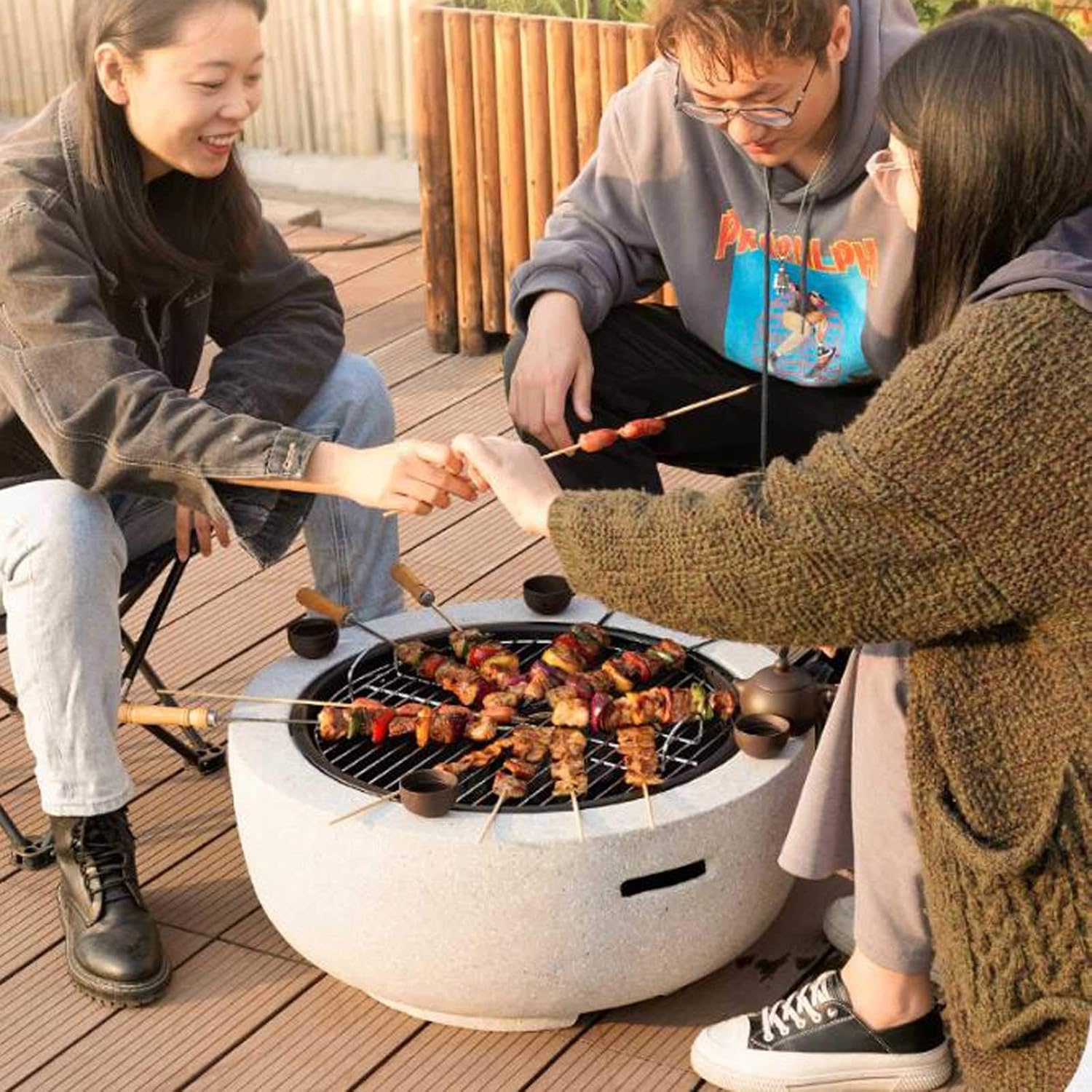 Outdoor Fire Pit Fire Pit - Large Bonfire Wood Burning Firepit Bowl - BBQ Grill Metal Grate - for Outdoor Backyard Terrace Patio
