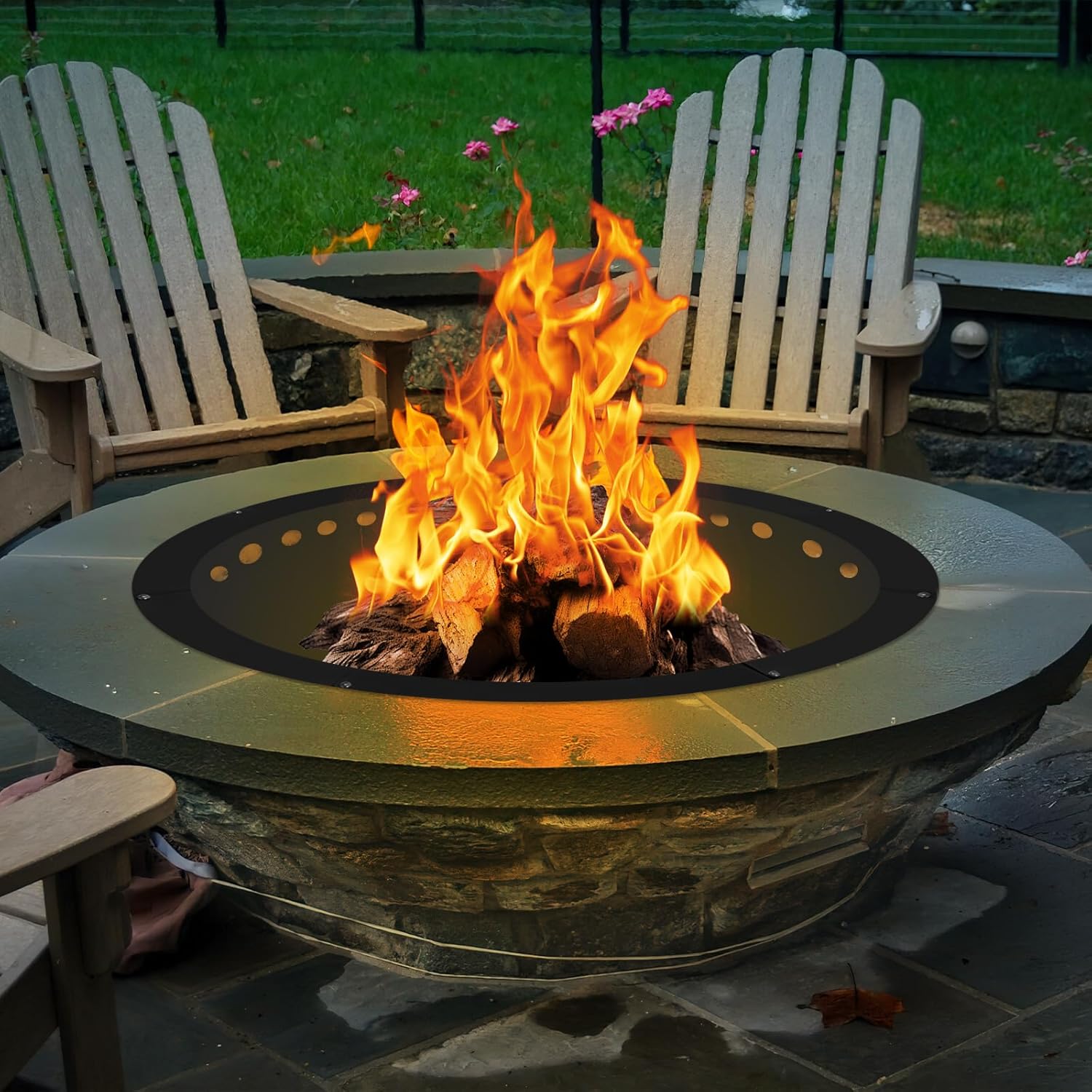 Outdoor Smokeless Large Fire Pit Ring 43 Inch Outer/39 Inch Inner Diameter, Heavy Duty Metal Round Liner Insert for Outside DIY Campfire or Bonfire Ring, Above or In Ground Use