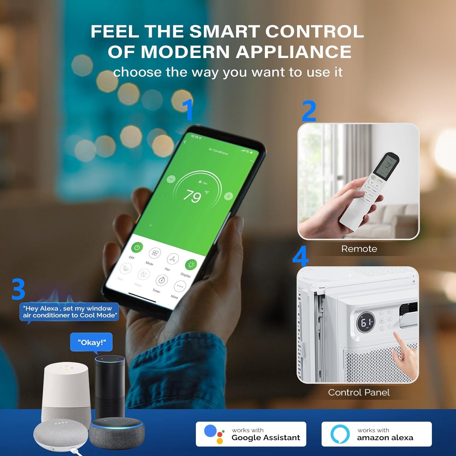 Bonnlo 10000 BTU Wifi Enabled Window Air Conditioner with Inverter, AC Unit for Window with APP & Voice Control, Timer Function & Pre-Installed Side Panels for Easy Operation & Installation, 115V/60Hz