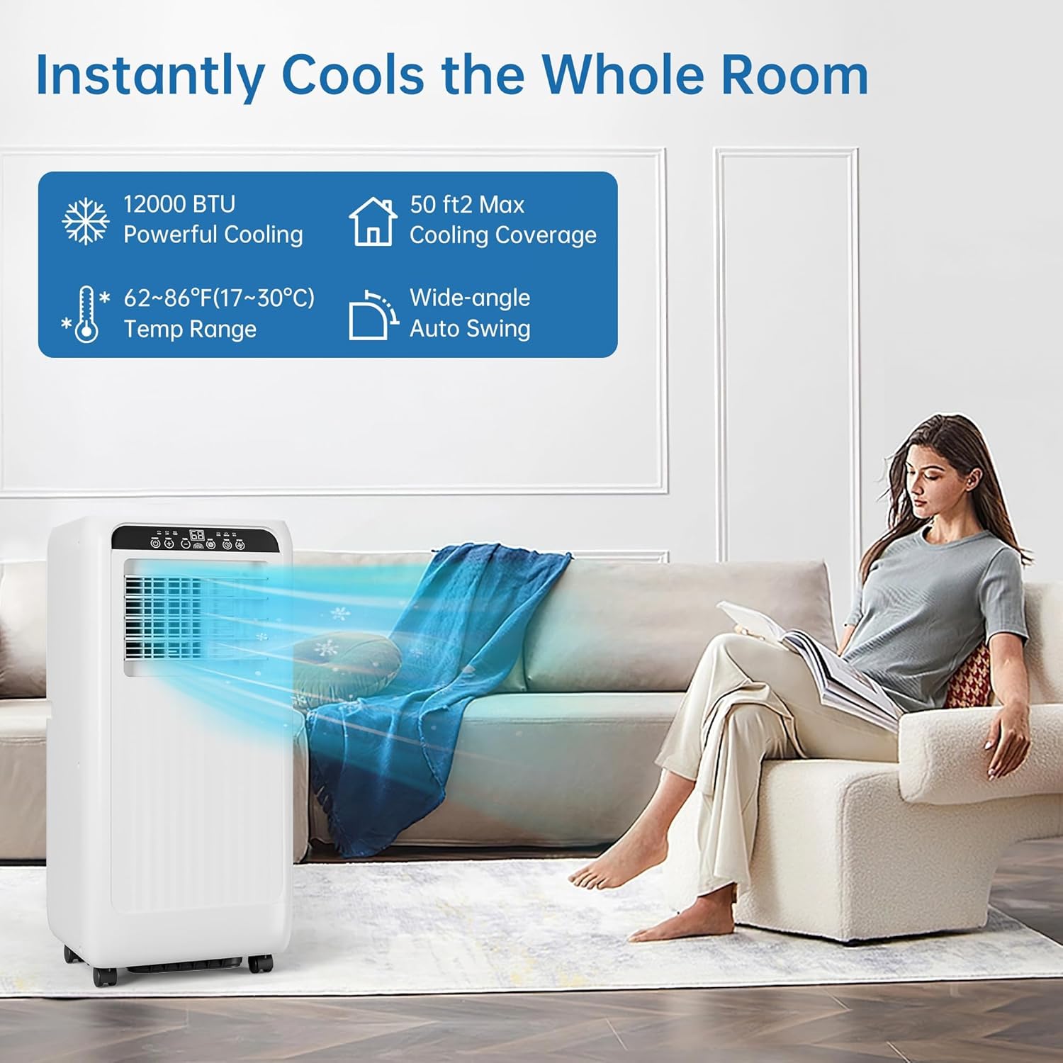 Portable Air Conditioners, 8000 BTU Portable AC for Rooms Up to 350 Sq.Ft. 3-In-1 Unit with Fast Cooling, Dehumidifier & Three Speed Fan, 24H Timer/Remote Control/Quiet, Black LED Control Panel