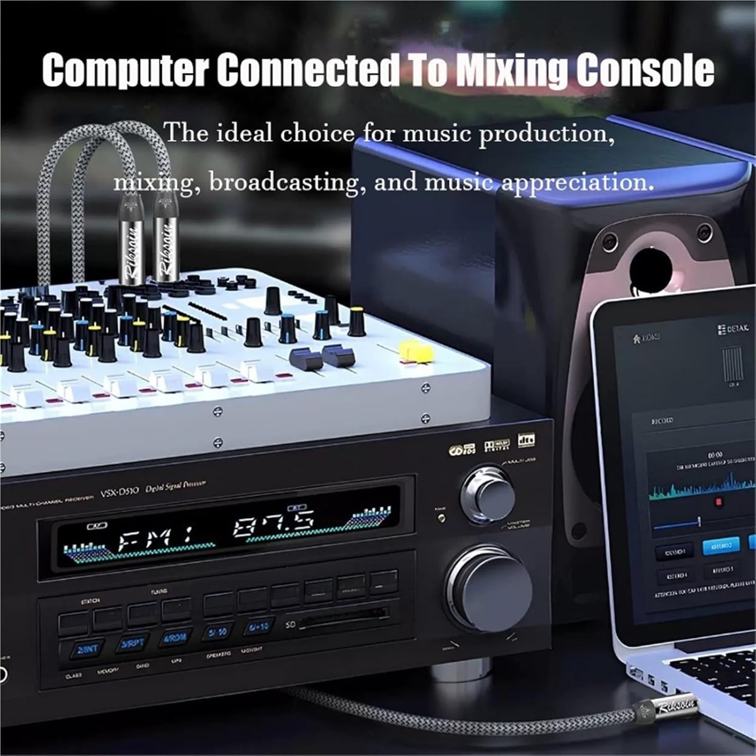 1/4 Inch Cord 6.35mm Mono Jack TS Speaker Cable 6.35 TS Guitar Instrument Cable for Guitar Electronic Drum Amplifier Audio Mixer(0.6m)