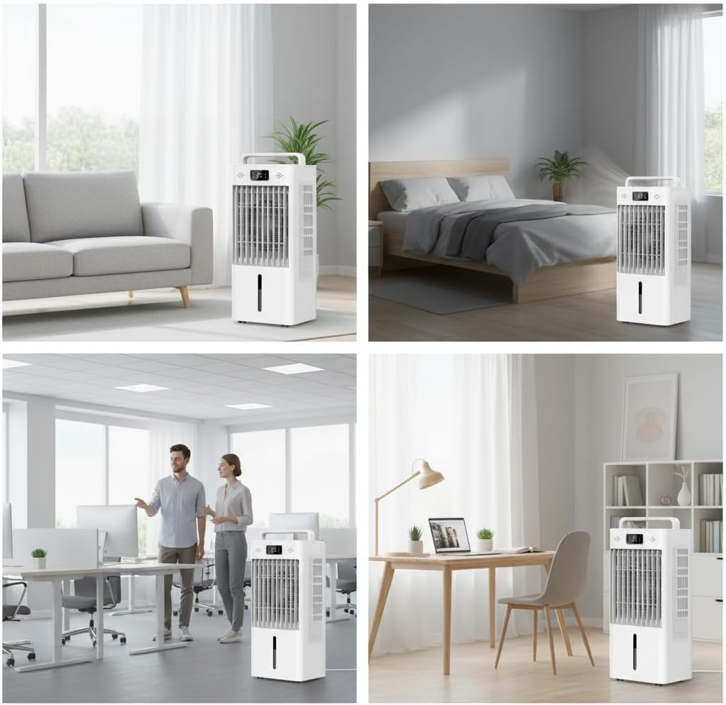 Garvee Evaporative Air Cooler, 10L (2.6Gal) Portable Cooler Fan with TOUCH SCREEN & Remote Control, 3 Speeds & 3 Modes, LED Display, Ice Packs & Casters Included, for Bedroom, Office, Home