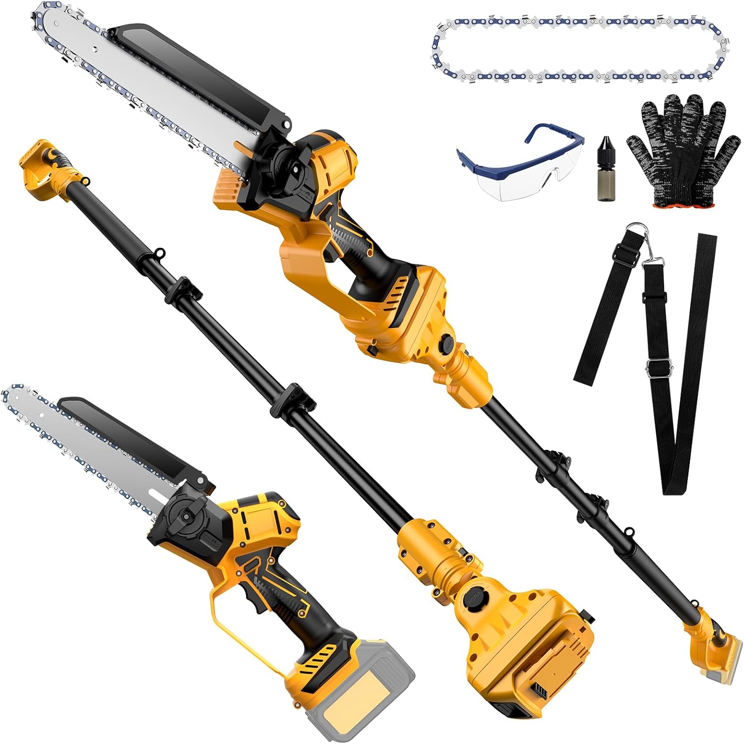 2-IN-1 Cordless 8 Inch Pole Saw & Mini Chainsaw For DE Walt 20V MAX Battery, Brushless Motor, Auto Oiling, 15.8 FT Max Reach, Electric Pole Saws for Tree Trimming & Branch Cutting (No Battery)