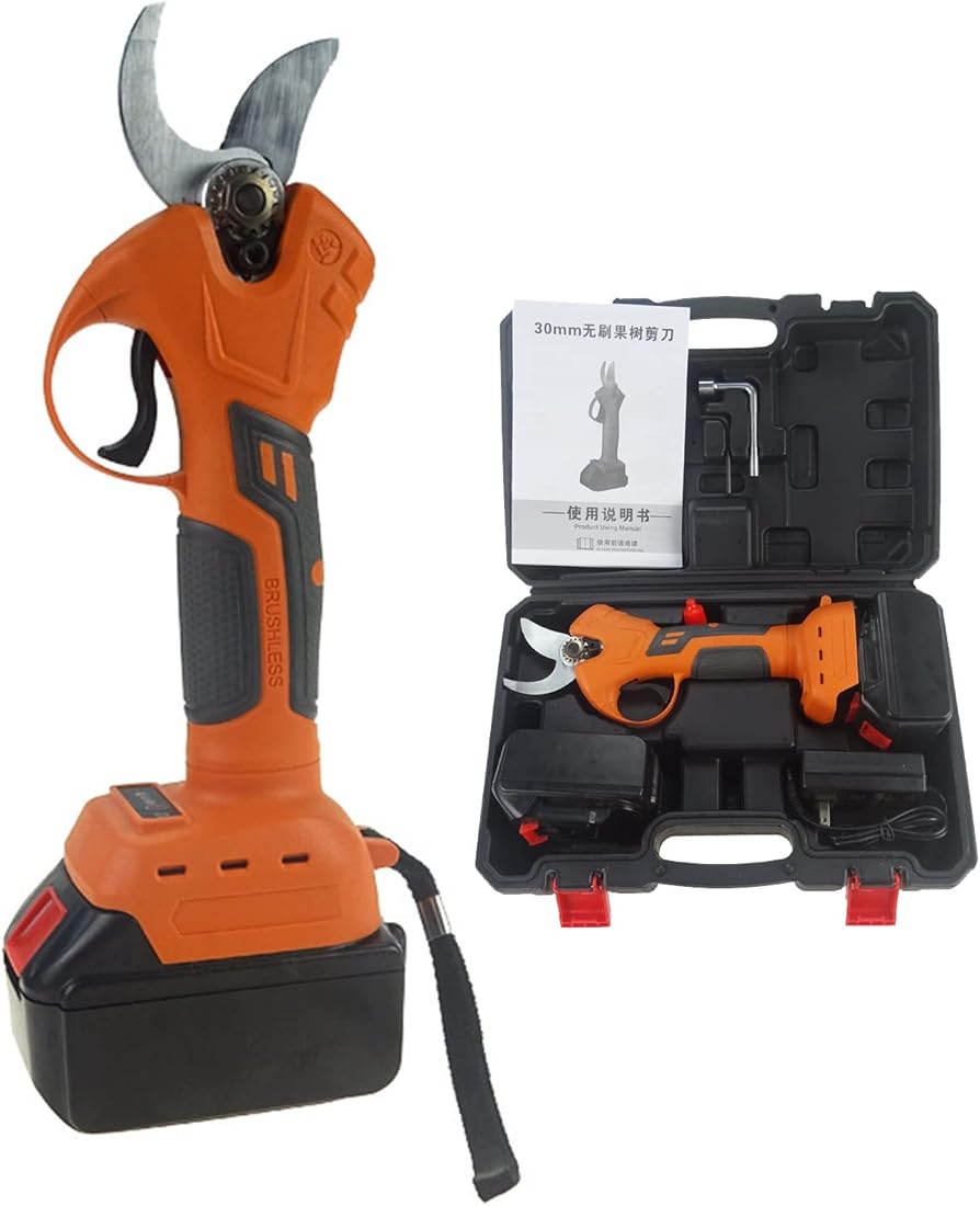 Electric Pruning Shears Scissors, Cordless Electric Pruner Secateurs with 2 Lithium Battery, 30mm/1.2inch Diameter Electric Shear for Bushes, Tree Branch, Limb ( Battery *1 : 2*4000mAh battery )