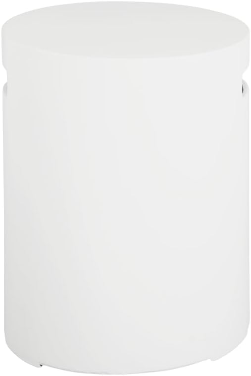 Outdoor Fire Pit Propane Tank Holder Table, White Lightweight Magnesium Oxide Side Table, Multi-Functional Round Design for Patio, Garden, Balcony, No Assembly Required